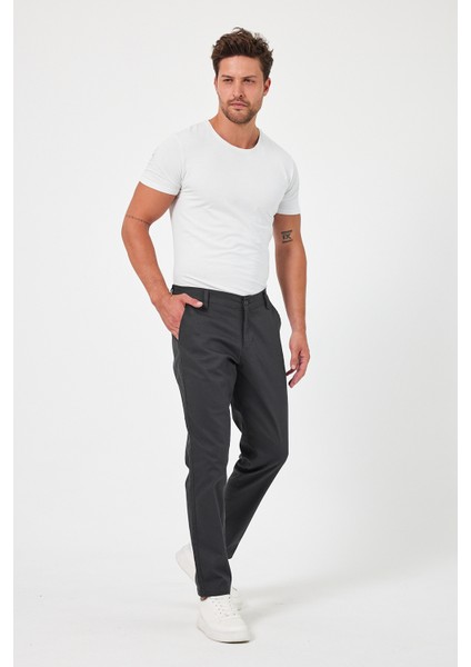 TheSeason Erkek Antrasit Gabardin Pamuklu Keten Slim Fit Yan Cep Esnek Chino Pantolon fırsatları