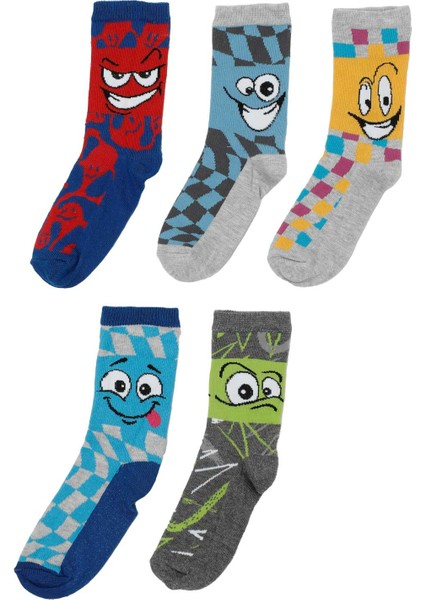 Face Dama 5 Lı Skt-B 4pr Grı Multı Erkek Çocuk Soket Çorap