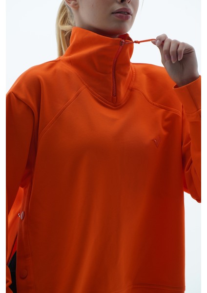 Daily Core - Turuncu Oversize Yarım Fermuarlı Sweatshirt