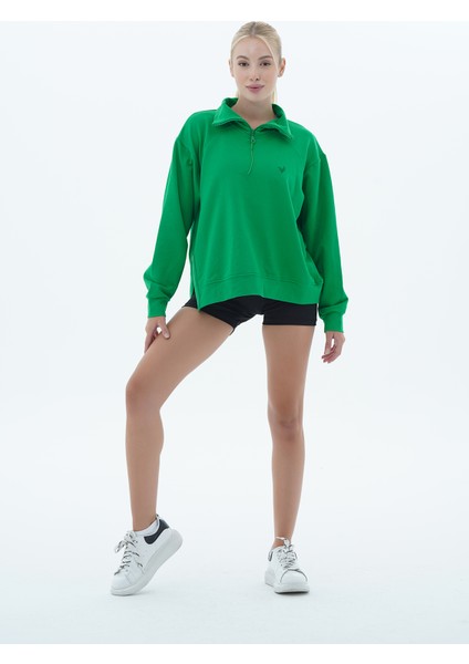 Daily Core - Yeşil Oversize Yarım Fermuarlı Sweatshirt