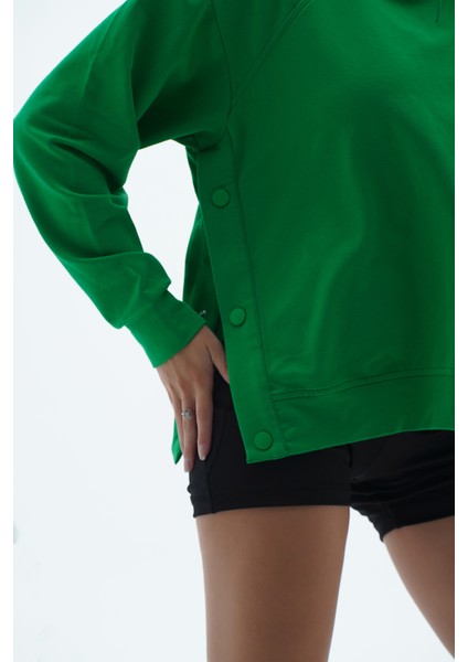 Daily Core - Yeşil Oversize Yarım Fermuarlı Sweatshirt modelleri