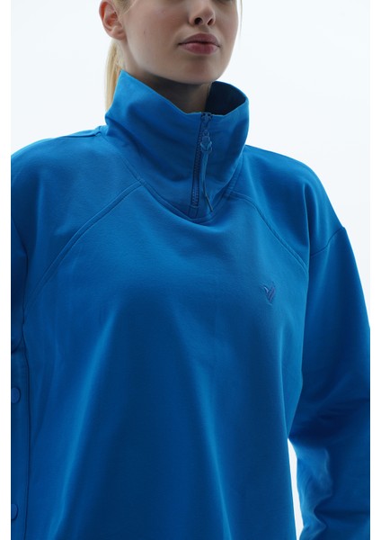 Daily Core - Mavi Oversize Yarım Fermuarlı Sweatshirt