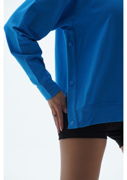 Daily Core - Mavi Oversize Yarım Fermuarlı Sweatshirt