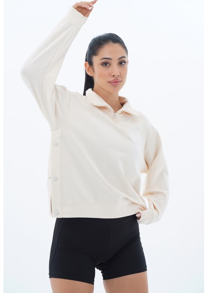 Daily Core - Bej Oversize Yarım Fermuarlı Sweatshirt