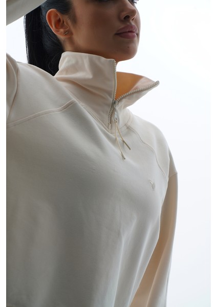 Daily Core - Bej Oversize Yarım Fermuarlı Sweatshirt fiyatları