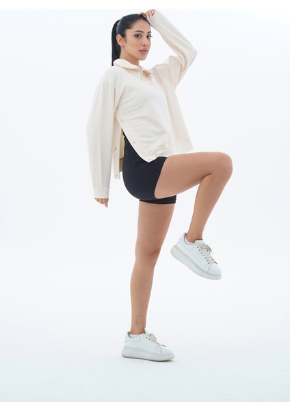 Daily Core - Bej Oversize Yarım Fermuarlı Sweatshirt fırsatları