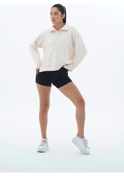 Daily Core - Bej Oversize Yarım Fermuarlı Sweatshirt indirimleri