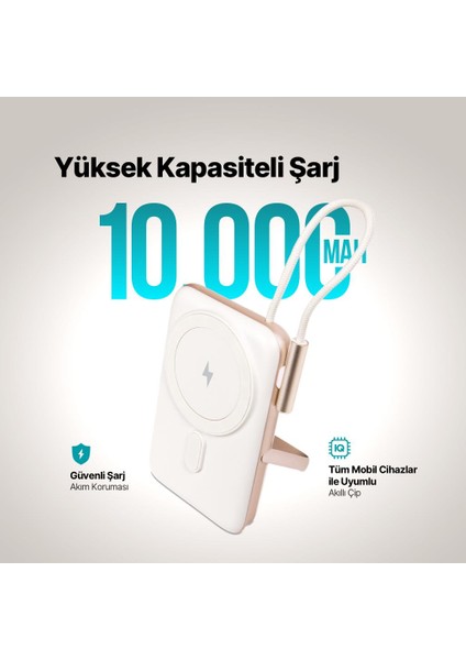 Recharger Pro M LCD 10000 mAh Magsafe Uyumlu Pd 20W USB-C Dahili Kablolu Stantlı Taşınabilir Şarj Cihazı