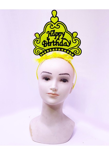 Happy Birthday Neon Sarı Renk Doğum Günü Tacı 24X15 cm (4172)