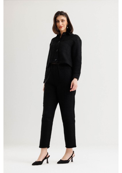 Crop Ceket Pantolon Takım – Siyah