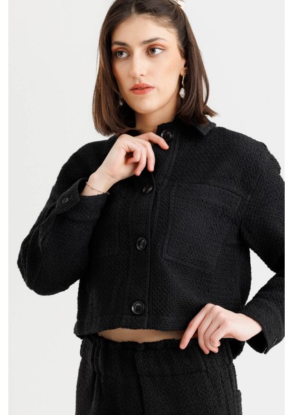 Crop Ceket Pantolon Takım – Siyah