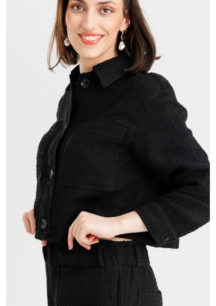 Crop Ceket Pantolon Takım – Siyah