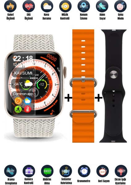 Hk9 Pro Max 2.02 Uyumlu Amoled Ekran Akıllı Saat 3 Kordon Kiliteme