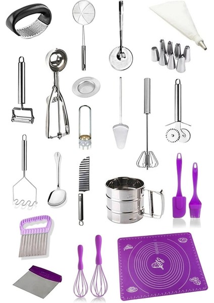 22 Parça Üst Kalite Mutfak Çeyiz Servis Maşa Seti Pratik Mutfak Seti Çırpıcı Pasta Seti