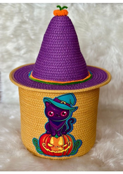 El Yapımı Tasarım Halloween Temalı Düzenleyici Sepet Hardal / Tek Ebat