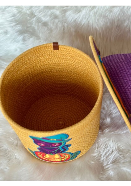 El Yapımı Tasarım Halloween Temalı Düzenleyici Sepet Hardal / Tek Ebat modelleri