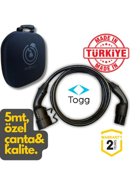 Togg Elektrikli Araç Şarj Ara Kablosu 22KW, 32A, 5mt