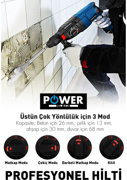 Power Black Çelik Şanzıman Kırıcı Delici Darbeli Matkap 2-28MM Matkap Hilti