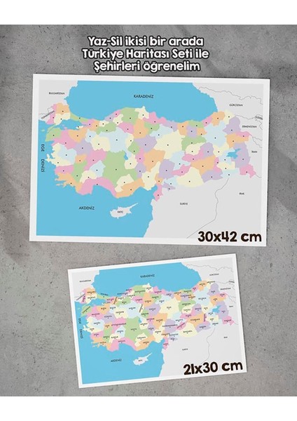 Pvc Yaz-Sil Türkiye Haritası Şehirleri Öğren Oyun 21X30 ve 30X42 cm