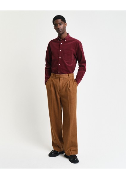 Erkek Bordo Regular Fit Düğmeli Yaka Kadife Gömlek 3230228.638
