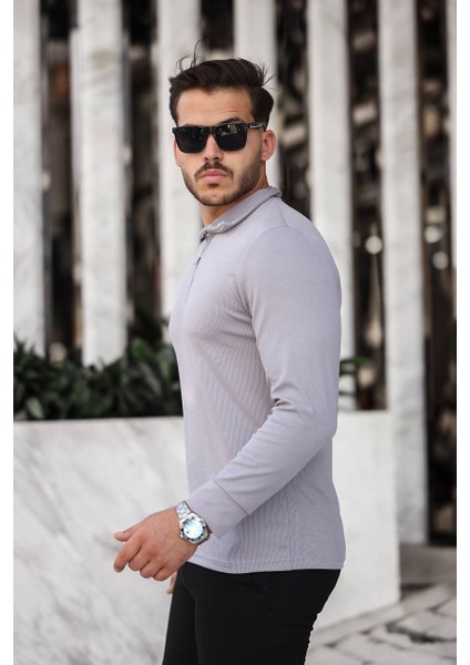 Gri Fit Kalıp Uzun Kol Yarım Fermuarlı Ince Likralı Kazak Body fiyatları