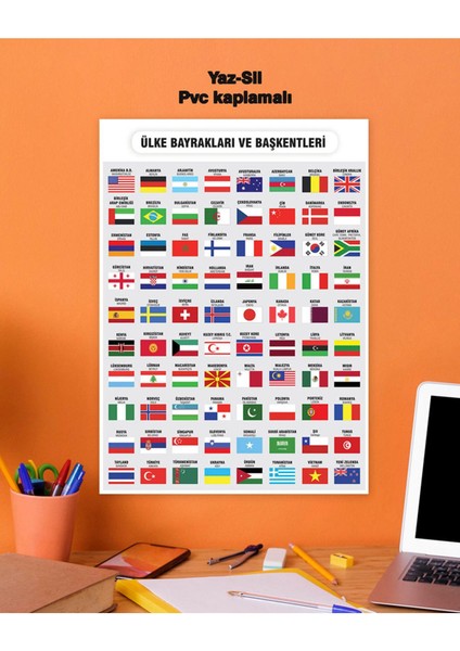 Ülke Bayrakları ve Başkentleri Pvc Kaplamalı Poster 21X30 cm