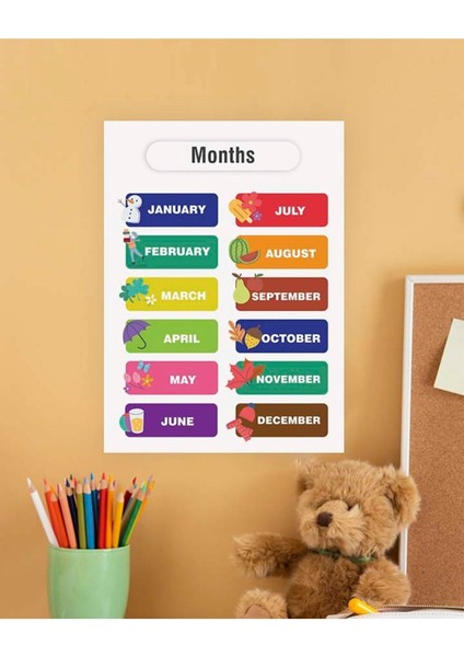 Months-Aylar Ingilizce Çocuk Eğitim Tekli Pvc Poster 30X42 cm