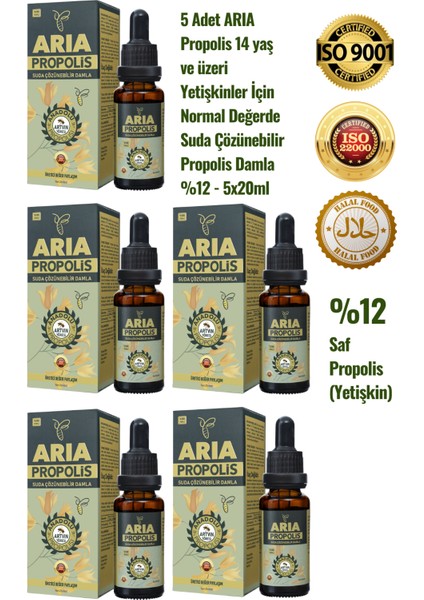 5 Adet Yetişkinler İçin Suda Çözünebilir Normal Değerde Propolis Damla %12 - 5x20ml