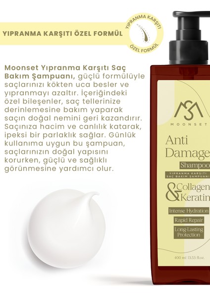 Yıpranmış Saçlar İçin Kolajen + Keratin Bakım Şampuanı 400 ml x 2 Adet