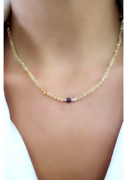 Sitrin ve Ametist Taşlı 925 Ayar Gümüş Detaylı Kolye modelleri