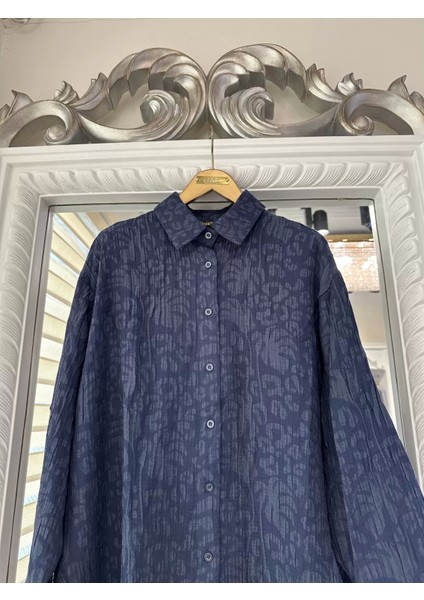 7017 Desenli Lacivert Modal Gömlek
