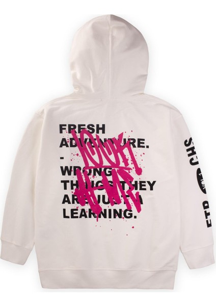 Look Fresh Baskılı Kapşonlu Sweatshirt 9-14 Yaş Kırık Beyaz