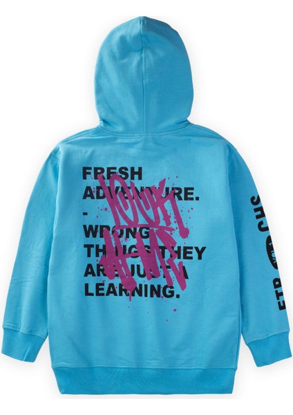 Look Fresh Baskılı Kapşonlu Sweatshirt 9-14 Yaş Mavi