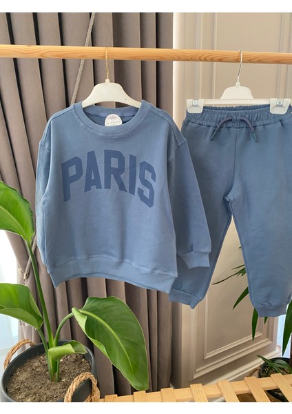 Babyaden Paris Yazılı / Kapşonlu / Cep Detaylı Şardonsuz Ince Mevsimlik Erkek Çocuk Okul Eşofman