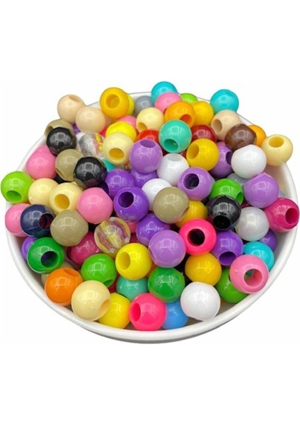 14 mm Karışık Renkli Plastik Boncuk Renkli Geniş Delik Makrome Boncuğu (100gr~ 90-100 Adet Boncuk) fiyatları