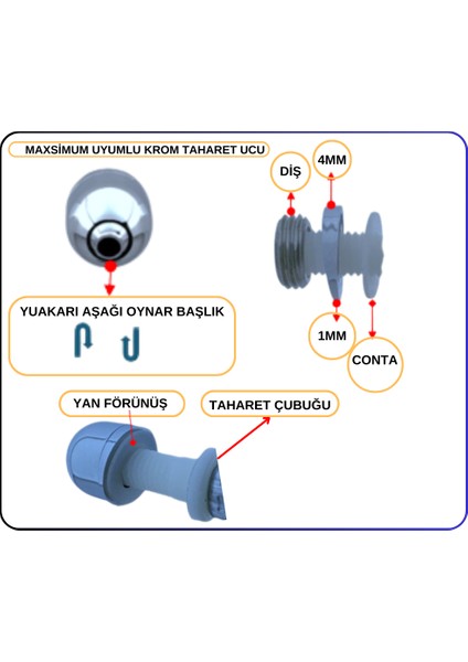 311464YP1TE Taharet Ucu Fıskiye Ayarlı Krom Metal(Tk8°)