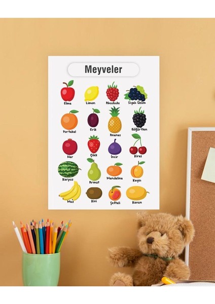 Meyveler Çocuk Türkçe Eğitim Tekli Pvc Poster 21X30 cm