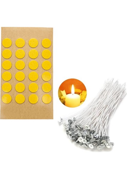 Hazır Mum Fitil Tutacaklı 20 Adet Mum Fitili Tutacağı Sabitleme Etiketi 24'lü Seti Mum Yapımı