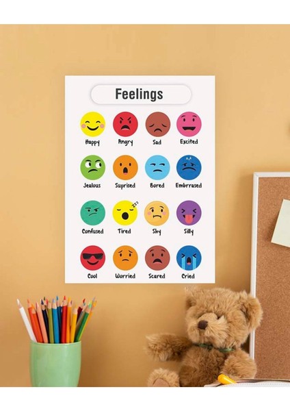 Feelings-Duygular Ingilizce Çocuk Eğitim Tekli Pvc Poster 21X30 cm