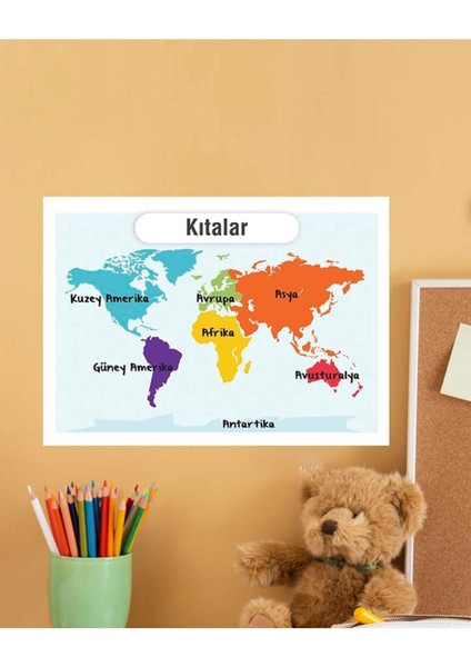 Kıtalar Çocuk Türkçe Eğitim Pvc Poster 21X30 cm