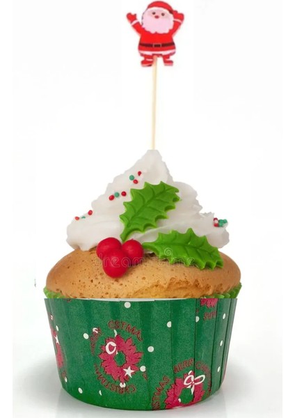 Yılbaşı Muffin Kek Yapım Seti 100 Parça Yılbaşı Muffin Kapsülü 50 Adet Noel Baba Kürdan 50 Adet fiyatları