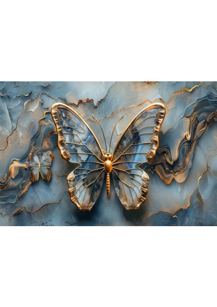 Dekoratif Mavi Kelebek Kanvas Tablo