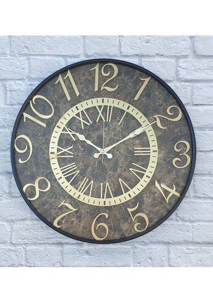 Mermer desenli, metal kasalı, modern tarz, altın renkli duvar saati 50x50 cm