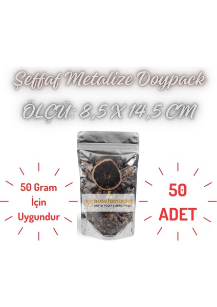 Şeffaf Metalize Doypack 50'li Paket 8,5 x 14,5 x 5 cm 50 gr