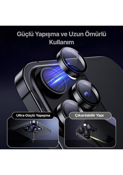 Shaza iPhone 15 Pro / iPhone 15 Pro Max Safir Kamera Lens Koruyucu 3lü Set modelleri
