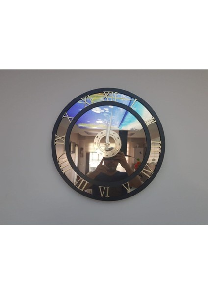 Şık Yuvarlak Ayna Saat, Bronz ve Gold Detaylar, 50x50 cm, Orta Boy modelleri