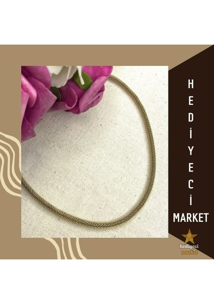 Hediyeci Market 316 L Hasır Halka Jessica Gold Paslanmaz Çelik Kolye - HMÇK-0015