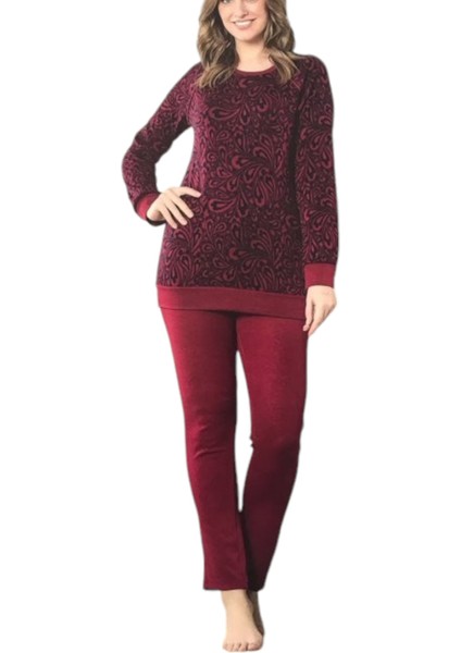 9274-TUBA Bayan Kışlık Pijama Takım-Bordo