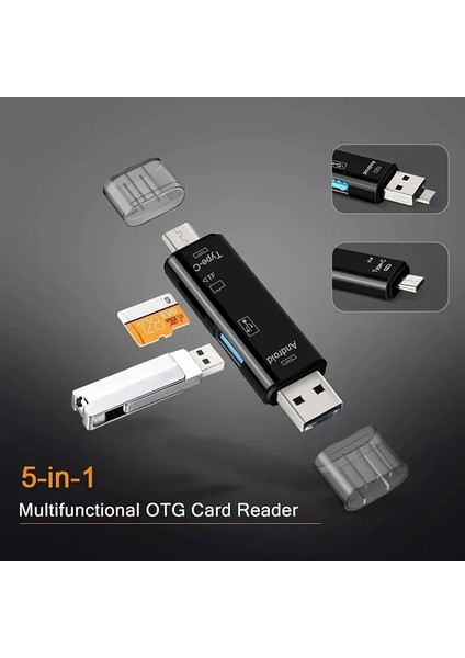 5'i 1 Arada USB Tip C / USB / Mikro USB / Tf / Sd Hafıza Kartı Okuyucu Otg Adaptörü