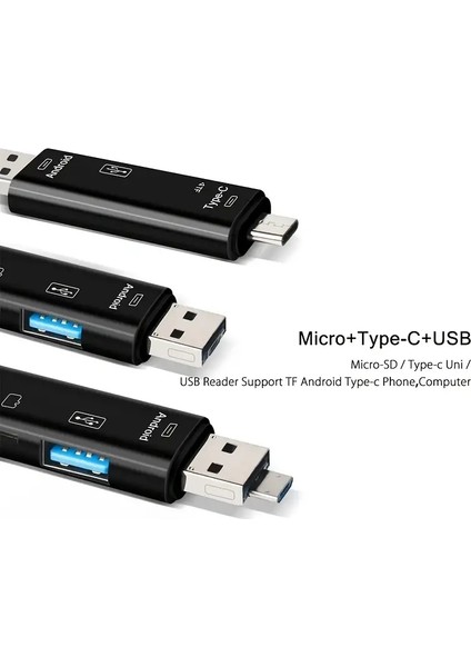 5'i 1 Arada USB Tip C / USB / Mikro USB / Tf / Sd Hafıza Kartı Okuyucu Otg Adaptörü